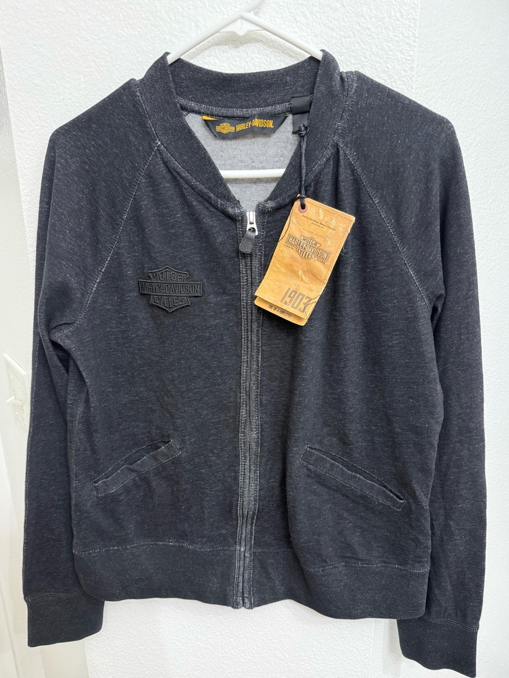 Harley-Davidson Womens Vintage Zip-Front Cardigan Sweater, Black Medium